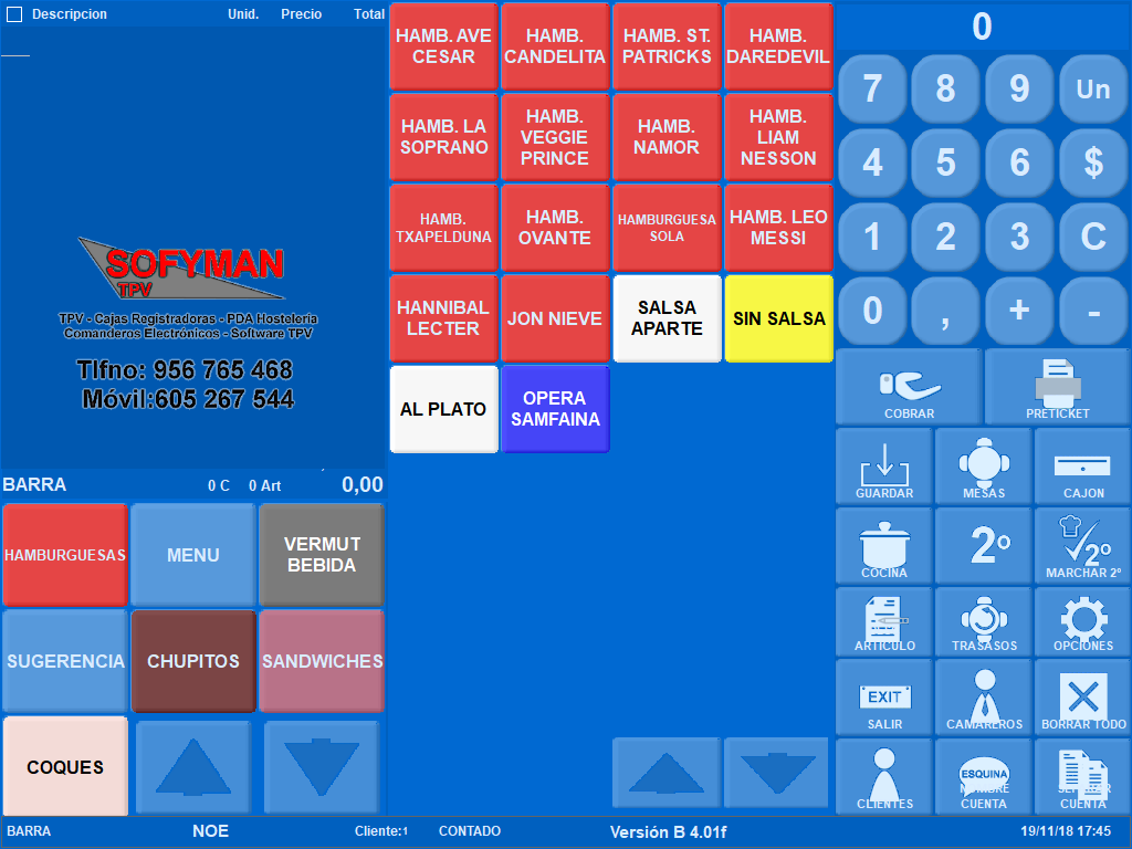 Ejemplo de pantalla Winex-TPV4 Windows color azul